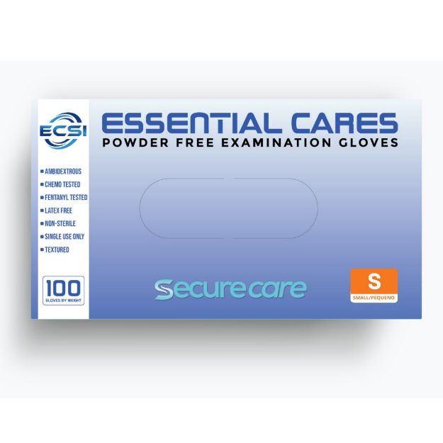 Picture of Securecare Nitrile Powder Free Examination Gloves Blue Essential Cares Small 100pc/Bx 10Bx/Cs