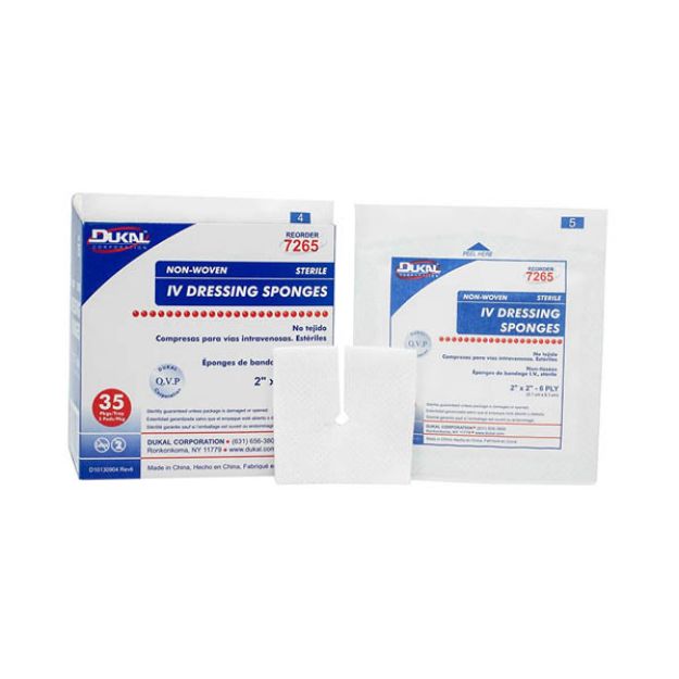 Picture of IV Drain Split Dressing Dukal 7265 Rayon Polyester 2X2in 6 Ply  Sterile 35Ea/Bx 20Bx/Cs (MK)